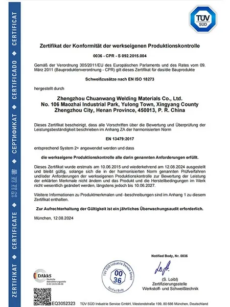 Certificaciones de alambre para soldadura de recipientes a presión de aluminio